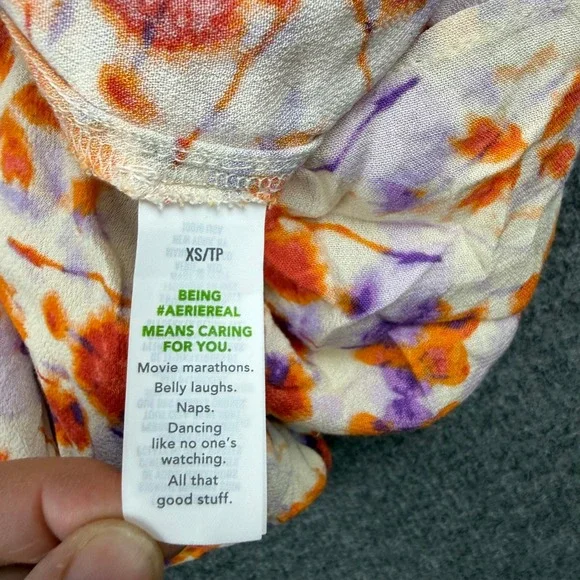 Aerie Women's XS Floral Mini Sundress Orange Purple Keyhole Front Smocked Back - Picture 4 of 8